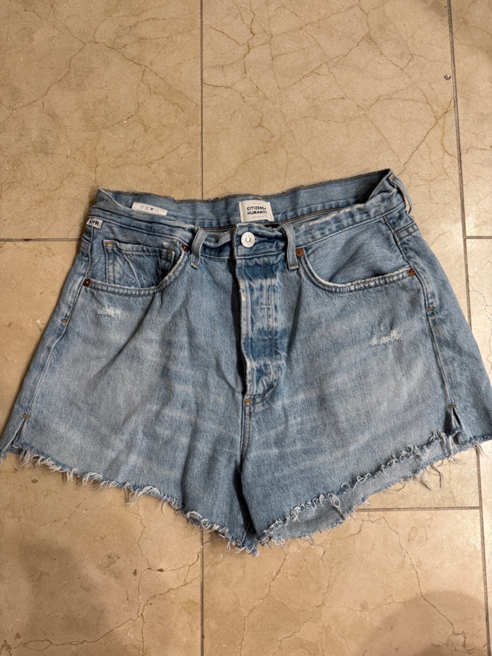 Citizens Of Humanity Washed Light Blue High-Rise organic cotton shorts